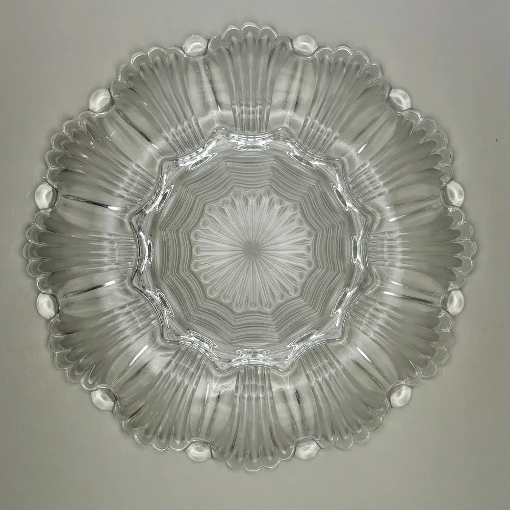 Vtg Anchor Hocking Clear Glass Deviled Egg Platter 12 Slot Scalloped Serving 10